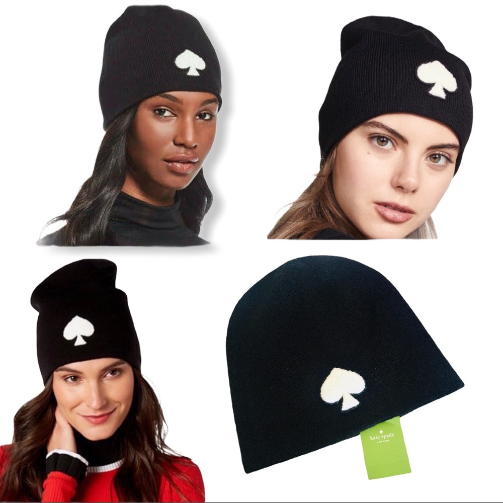 Kate Spade Black White Logo Wool Knit Hat Beanie